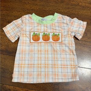 Kids Plaid Shirt with Pumpkin Embroidery